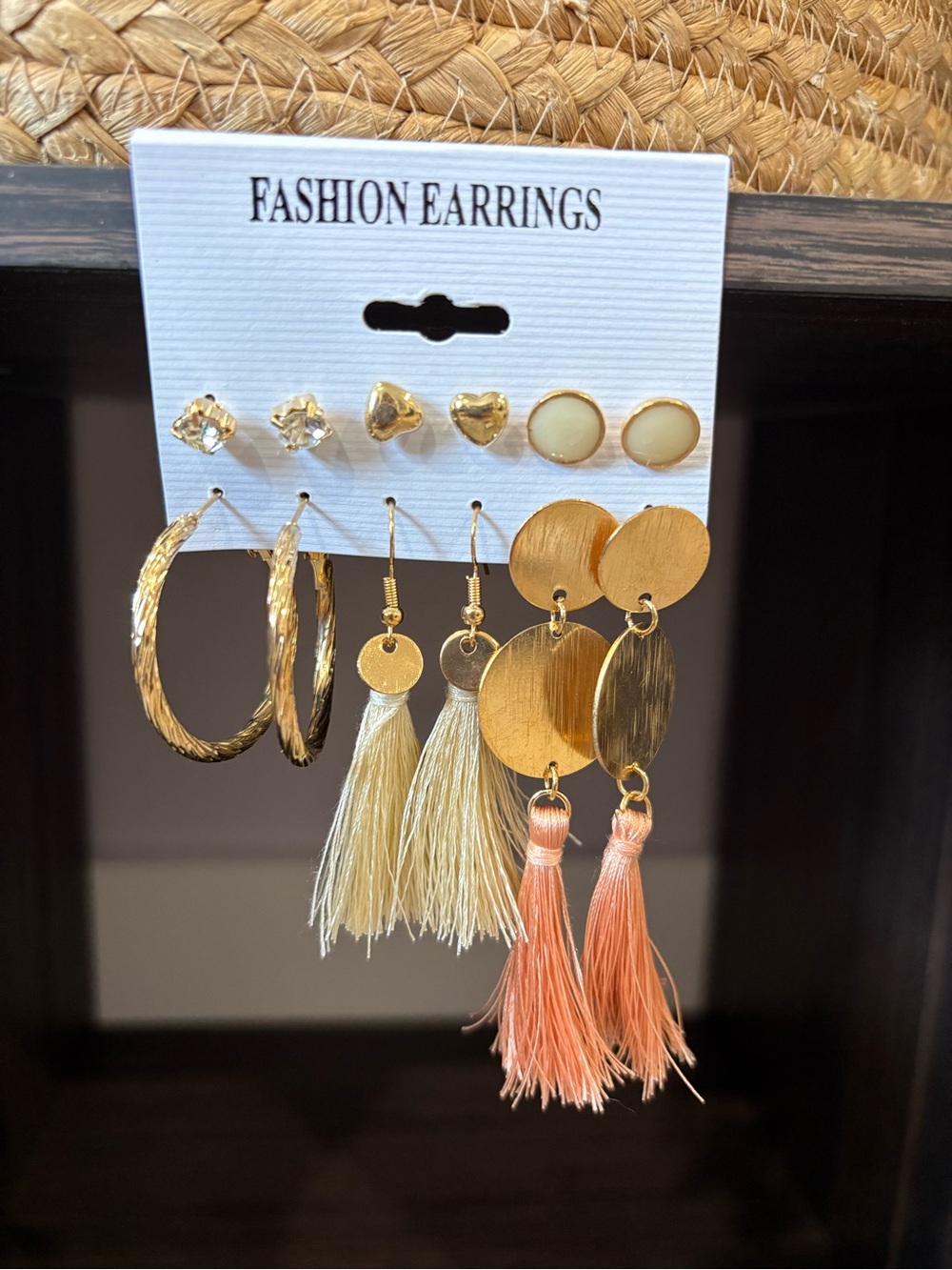 6 Pair Set - Gold, Cream & Peach Multi-Pair Earrings